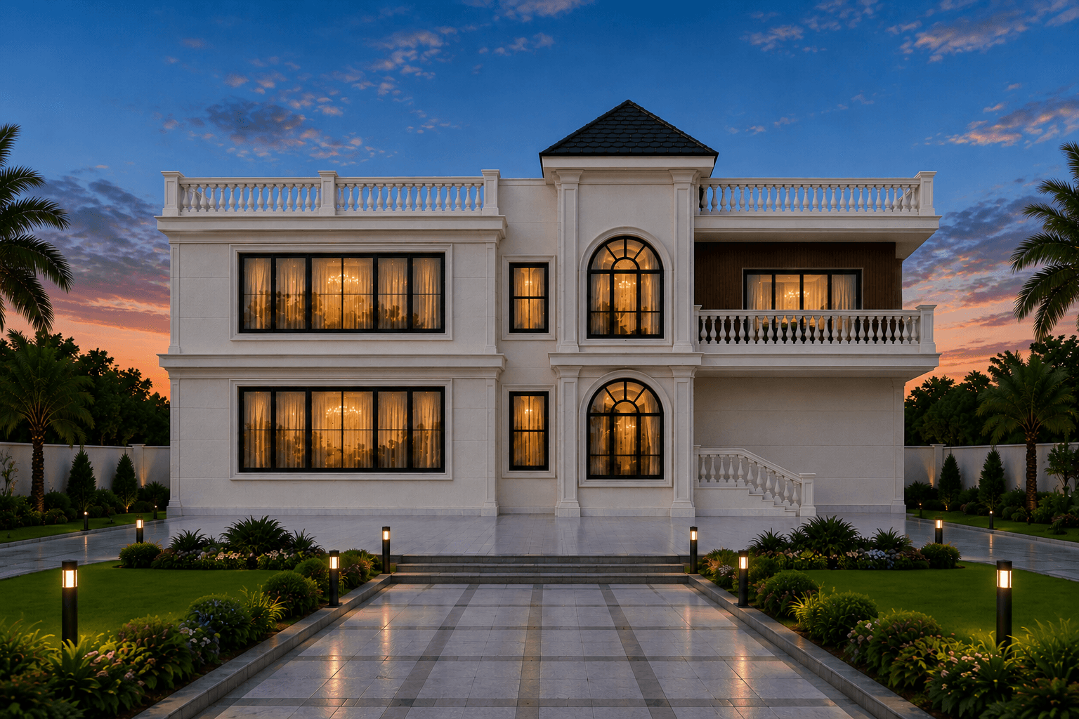 Luxury villa architecture in warm evening light