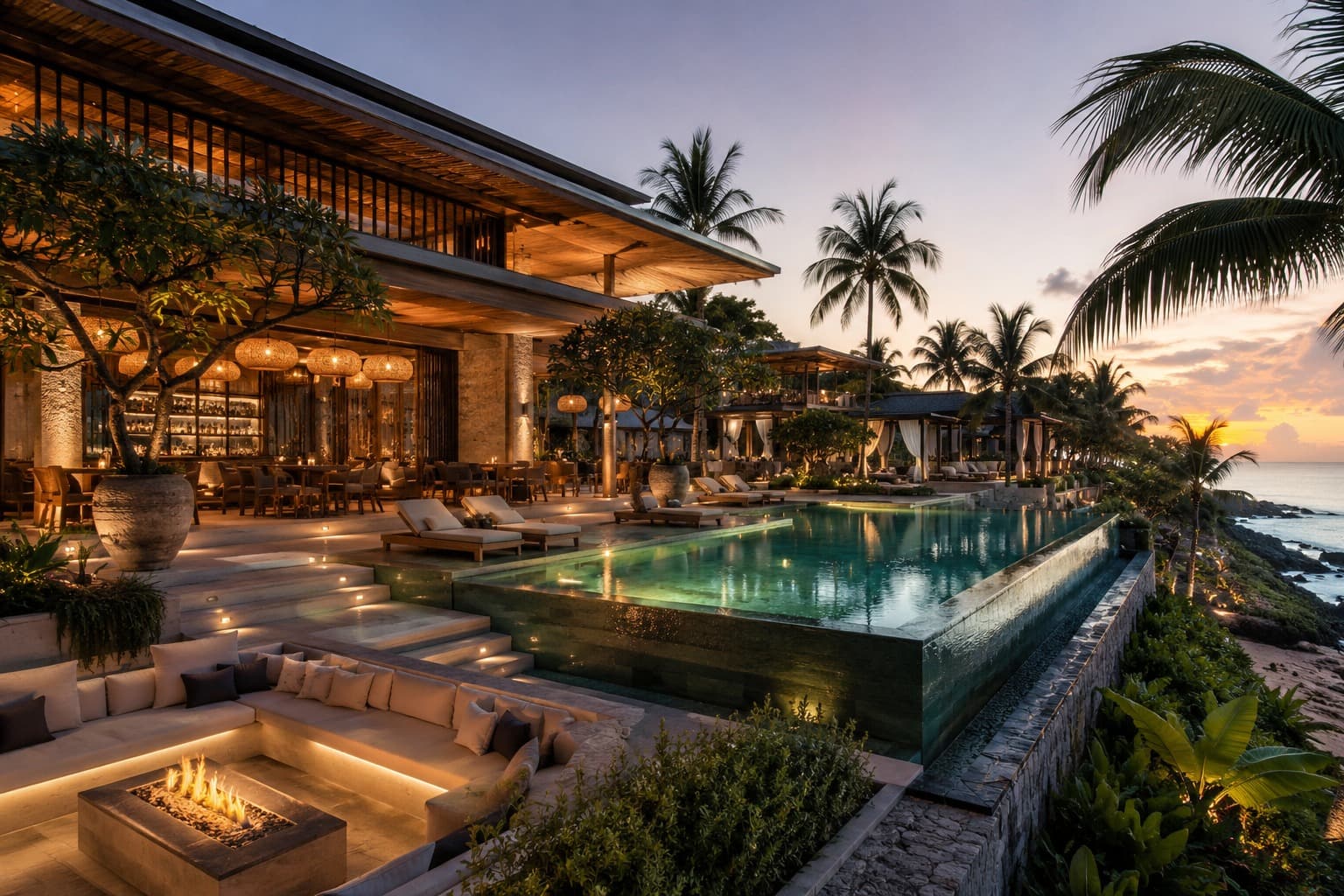 A resort-style home surrounded by palms